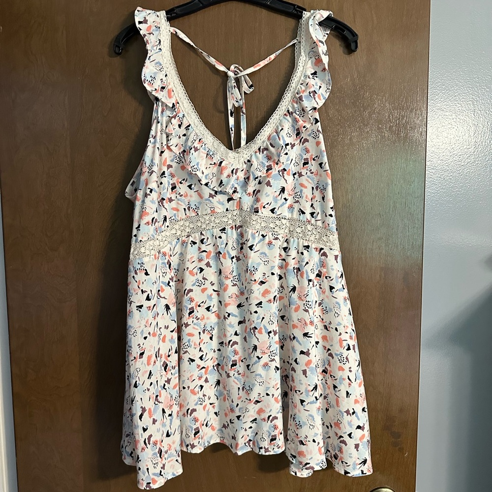 Torrid White Ruffled Tie Front Tank Top